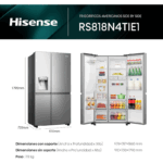 No Frost Frigorífico Americano Side by Side Hisense RS818N4TIE1 632L - Imagen 3
